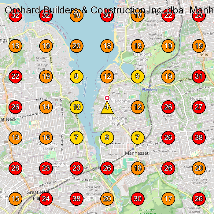 Orchard Builders & Construction Inc. dba. Manhasset Alteration & Construction GeoGrid visibility map for General Contractor in Great Neck